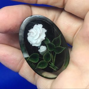 Vintage GemTone White Rose Reverse Carved Brooch